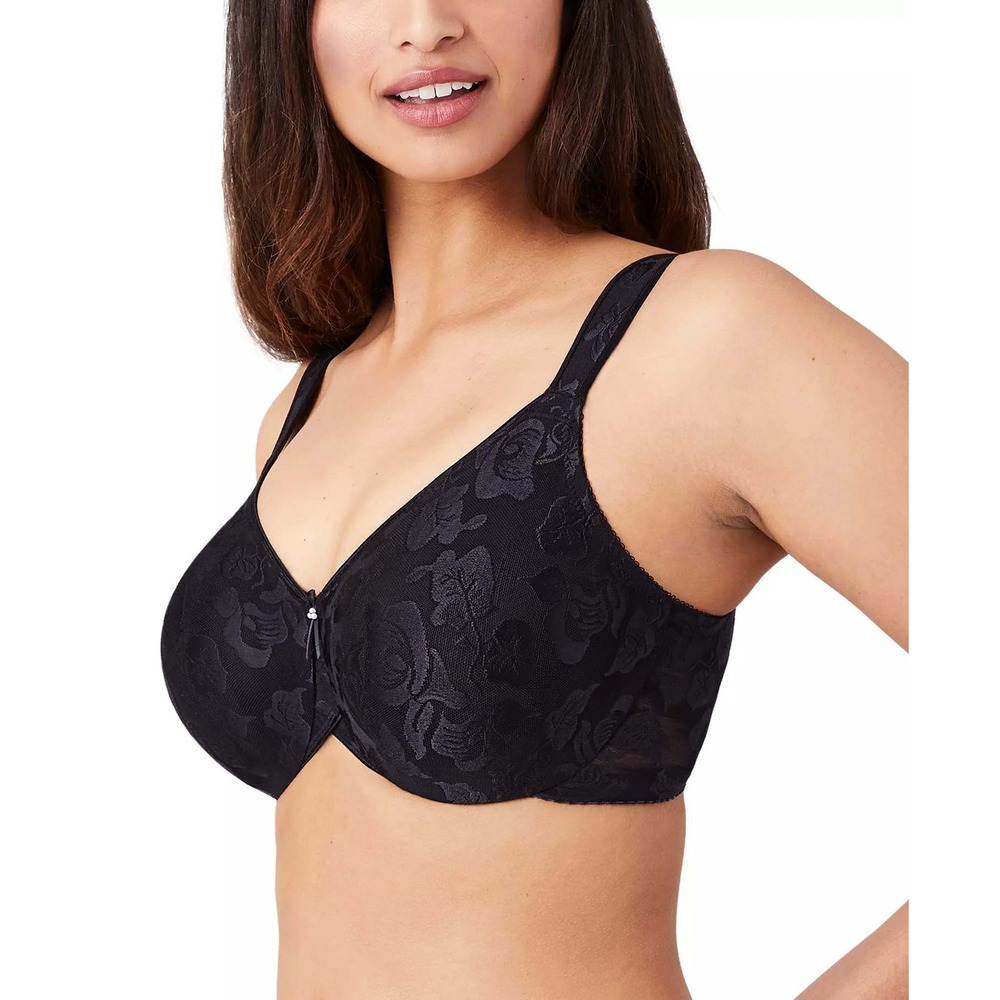 Wacoal Womens Awareness Bra Size 38D Black Floral Underwire Full Coverage